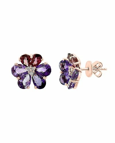Effy Fine Jewelry 14K Rose Gold 6.72 Ct. Tw. Diamond & Amethyst & Pink Tourmaline Earrings Women 1 Effy Fine Jewelry 14K Rose Gold 6.72 Ct. Tw. Diamond & Amethyst & Pink Tourmaline Earrings Women
