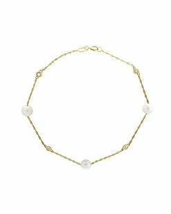 Effy Fine Jewelry Effy 14K 0.13 Ct. Tw. Diamond 4-5mm Pearl Bracelet Women