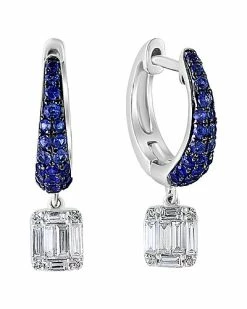 Effy Fine Jewelry Effy 14K 0.73 Ct. Tw. Diamond & Blue Sapphire Earrings Women