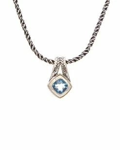 Effy Fine Jewelry 18K & Silver 0.95 Ct. Tw. Blue Topaz Pendant Necklace Women