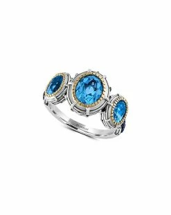 Effy Fine Jewelry Silver & 18K 2.90 Ct. Tw. Blue Topaz & Sapphire Statement Ring Women