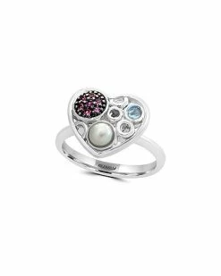 Effy Fine Jewelry Silver 0.16 Ct. Tw. Blue Topaz & Pink Tourmaline Statement Ring Women
