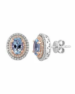 Effy Fine Jewelry 14K Rose Gold 1.80 Ct. Tw. Diamond & Aquamarine Earrings Women