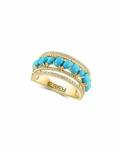 Effy Fine Jewelry 14K 1.80 Ct. Tw. Diamond & Turquoise Statement Ring Women