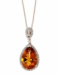 Effy Fine Jewelry Effy 14K Rose Gold 5.62 Ct. Tw. Diamond & Madera Citrine Necklace Women