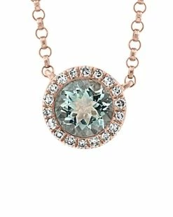 Effy Fine Jewelry 14K Rose Gold 0.90 Ct. Tw. Diamond & Aquamarine Necklace Women