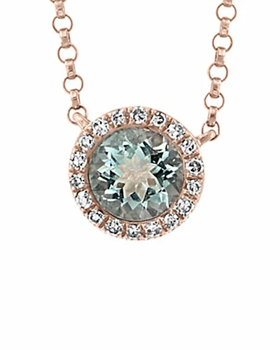 Effy Fine Jewelry 14K Rose Gold 0.90 Ct. Tw. Diamond & Aquamarine Necklace Women 1 Effy Fine Jewelry 14K Rose Gold 0.90 Ct. Tw. Diamond & Aquamarine Necklace Women