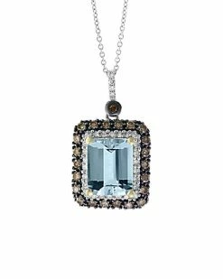 Effy Fine Jewelry Effy 14K 3.50 Ct. Tw. Diamond & Aquamarine Pendant Necklace Women