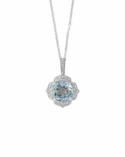 Effy Fine Jewelry 14K 1.58 Ct. Tw. Diamond & Aquamarine Pendant Necklace Women