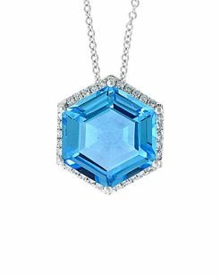 Effy Fine Jewelry 14K 5.52 Ct. Tw. Diamond & Blue Topaz Pendant Necklace Necklace Women