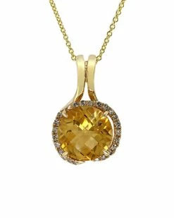 Effy Fine Jewelry 14K 3.30 Ct. Tw. Diamond & Citrine Necklace Women