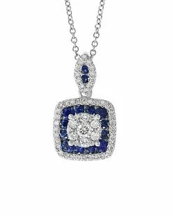 Effy Fine Jewelry Effy 14K 0.99 Ct. Tw. Diamond & Sapphire Pendant Necklace Women