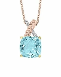 Effy Fine Jewelry Effy 14K Two-Tone 4.01 Ct. Tw. Diamond & Aquamarine Pendant Necklace Women