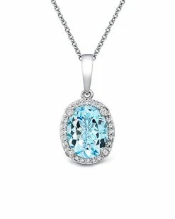 Effy Fine Jewelry Effy 14K 2.51 Ct. Tw. Diamond & Aquamarine Pendant Necklace Women