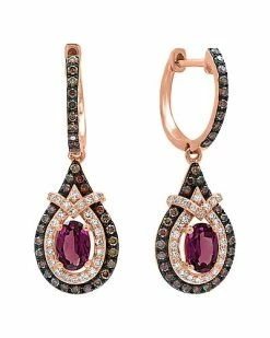 Effy Fine Jewelry Effy 14K Rose Gold 1.80 Ct. Tw. Diamond & Rhodolite Earrings Women