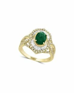 Effy Fine Jewelry Effy 14K 1.75 Ct. Tw. Diamond & Emerald Ring Women