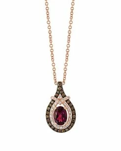 Effy Fine Jewelry Effy 14K Rose Gold 1.29 Ct. Tw. Diamond & Rhodolite Necklace Women